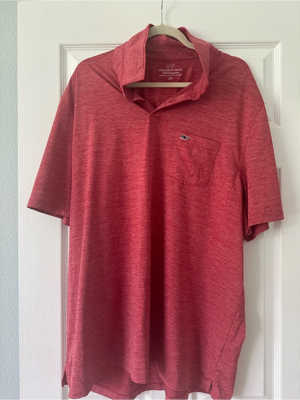 Vineyard Vines Men's Heathered Red Polo with Chest Pocket